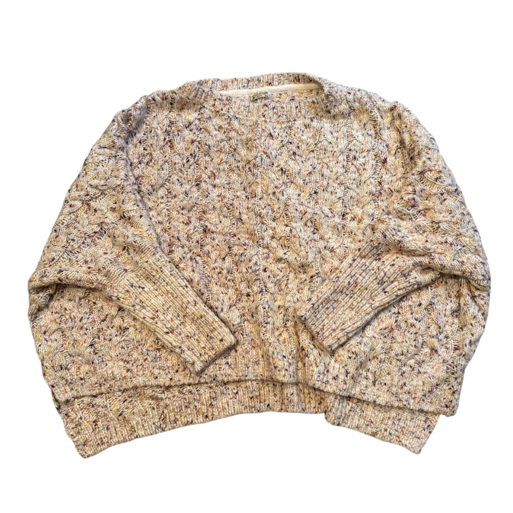 Free People Under The Mistletoe Cable Knit Boxy Sweater Ivory Combo, Sz L - Picture 11 of 16